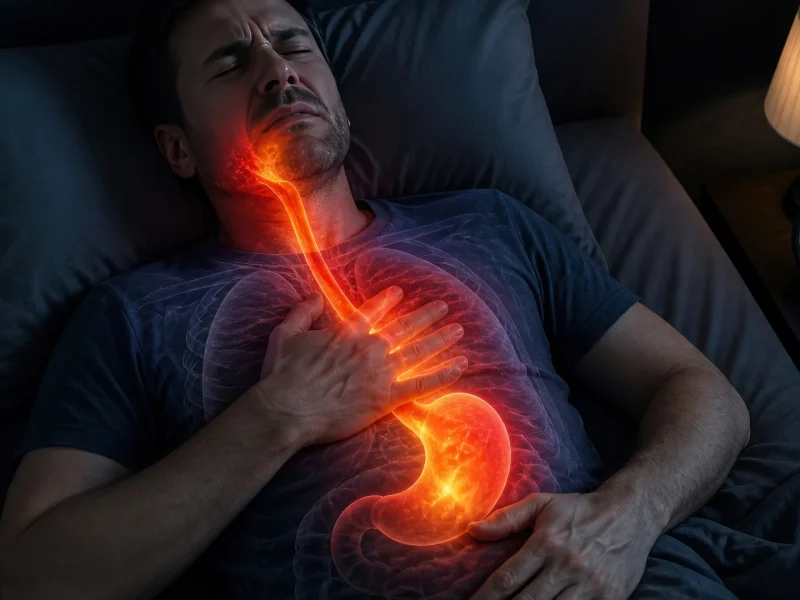 Hombre acostado experimentando ardor en el pecho y síntomas de reflujo ácido gastroesofágico